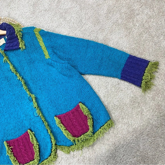 Design Options Philip & Jane Gordon Cardigan Knit Sweater Fringe Artsy Retro 1X - Picture 5 of 13
